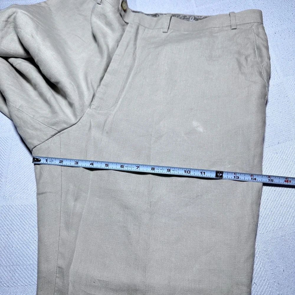 Ralph Ralph Lauren Dress Pants Mens 44R (44x30) 100% Linen Flat Front Beige